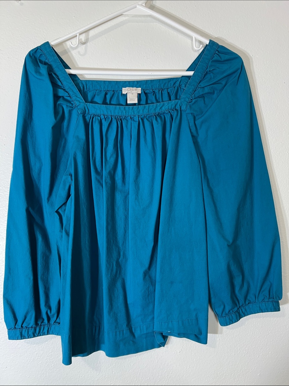 J. Crew Teal Square-Neck Peasant Blouse